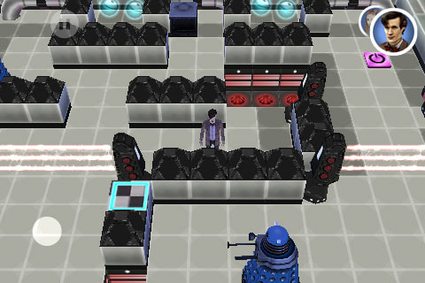 The Doctor watching a blue Strategist Dalek